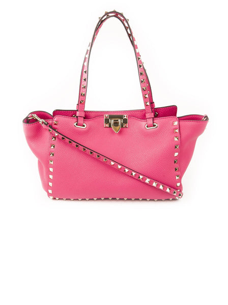 Small Rockstud Trapeze Tote - Fuschia