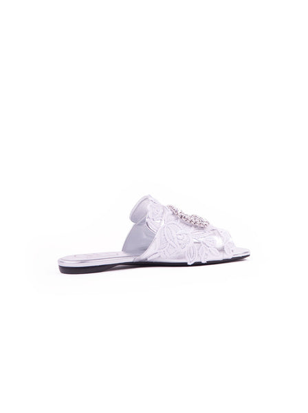 Slipper Guipure Rabat Flat - White / Silver