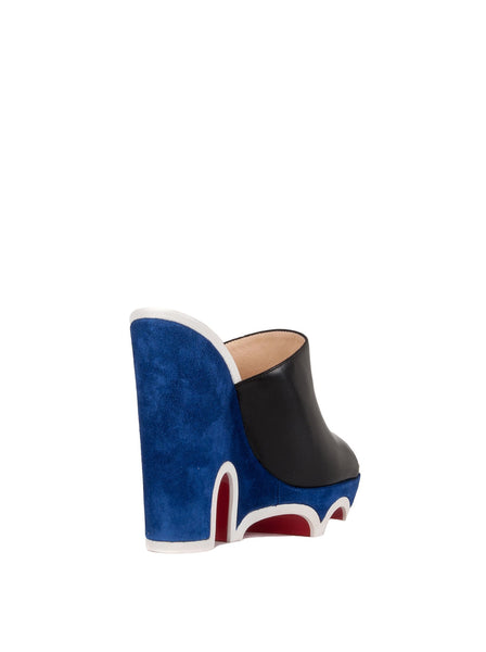 Mulacramp 140 Leather Wedge Mules - Black / Blue / White