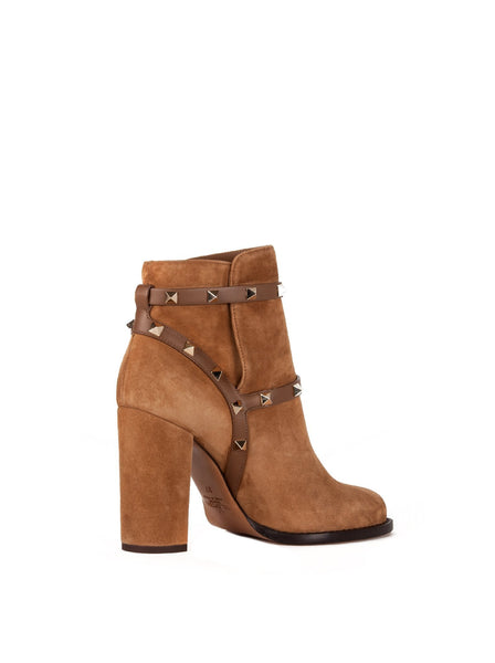 Rockstud Suede Ankle Boots - Tan