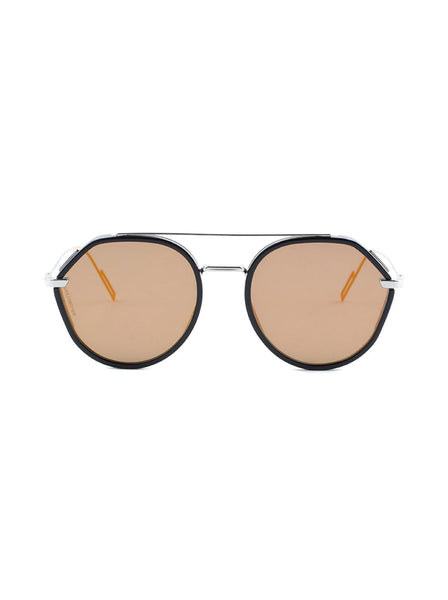 Dior - 0219S Round Aviator Sunglasses - Black Palladium / Orange Mirrored - ForwardModa