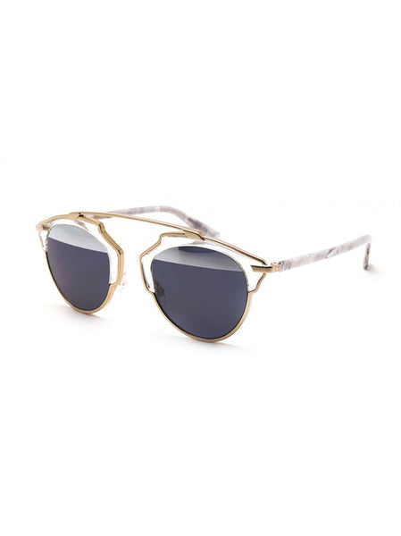 So Real Sunglasses - Gold White Marble / Blue & White