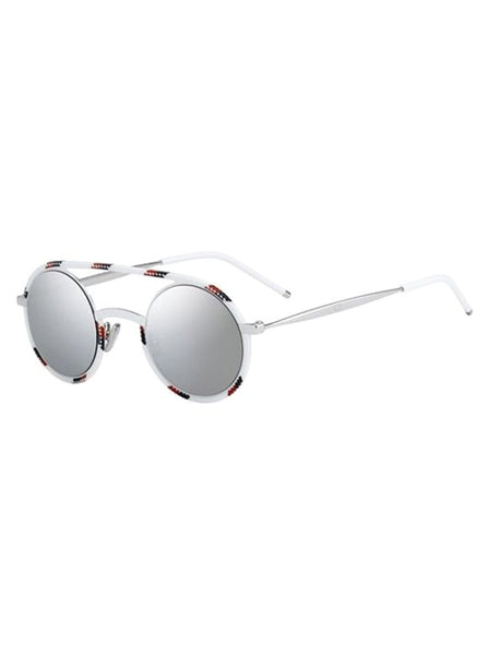 Synthesis01 Round Sunglasses - White Red / Gray Silver Mirrored