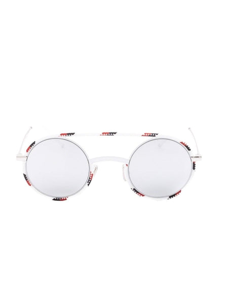 Synthesis01 Round Sunglasses - White Red / Gray Silver Mirrored