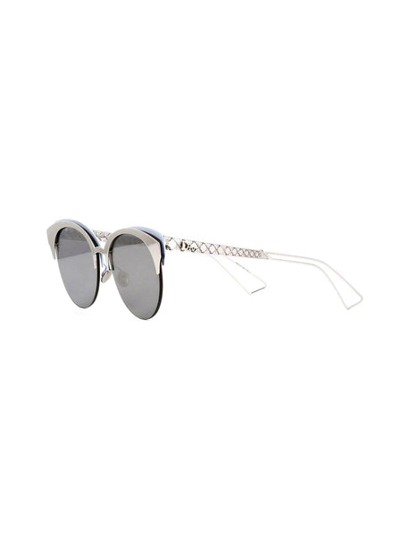 Dior - Amaclub Cat Eye Sunglasses - Silver Matte Blue / Gray Silver Mirrored - ForwardModa
