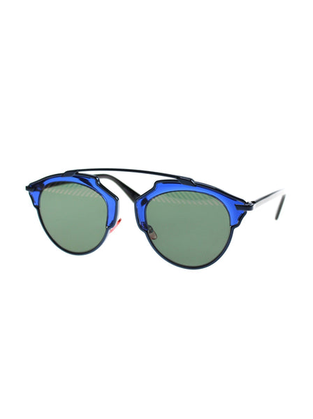Soreal Aviator Sunglasses - Blue Black / Green Light Rose Gold Mirrored