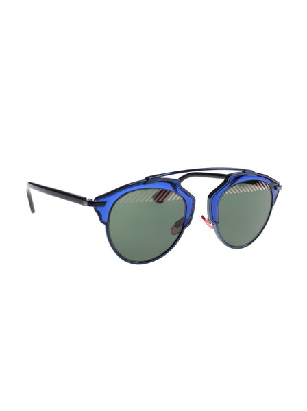 Soreal Aviator Sunglasses - Blue Black / Green Light Rose Gold Mirrored
