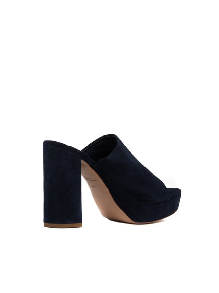 Suede High Heel Peep Toe 110mm Mule - Navy