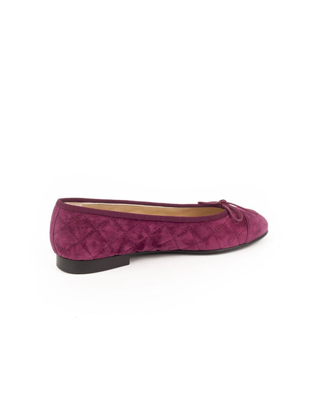 Suede Quilted Ballerina Flats - Dark Pink