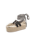 Miu Miu - Belted Leather Platform Ankle-Wrap Espadrille Flat - Gold - ForwardModa