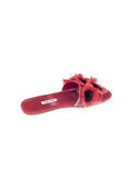 Floral Embellished Velvet Slides - Pink