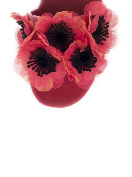 Floral Embellished Velvet Slides - Pink