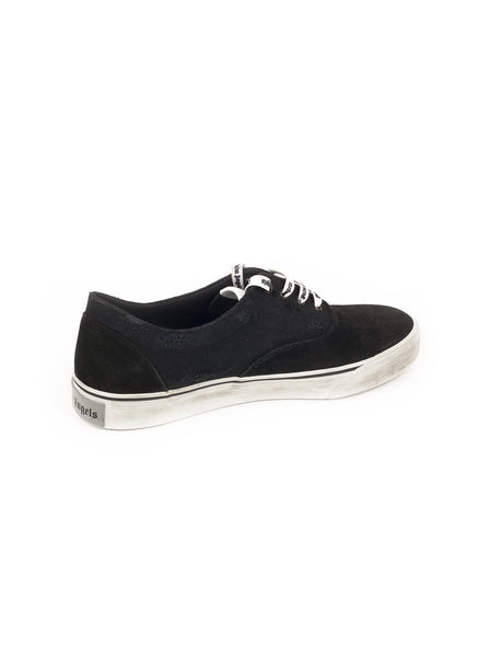 Flame-Applique Distressed Canvas And Suede Trainers - Black