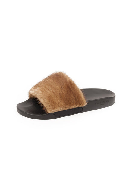 Mink Fur Slide Sandal - Brown