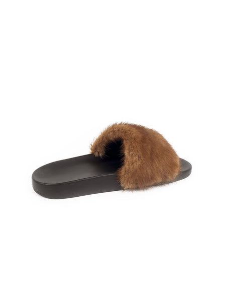 Mink Fur Slide Sandal - Brown