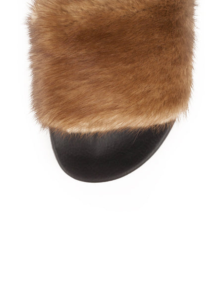 Mink Fur Slide Sandal - Brown