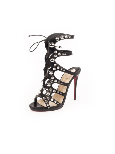 Christian Louboutin - Amazoubille Bauble Stud Gladiator Sandal - Black / Silver - ForwardModa