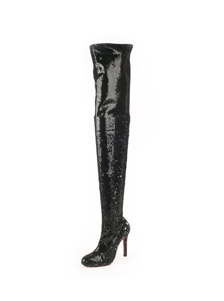 Louise X Sequin Over The Knee 100 Boots - Black
