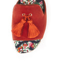 Pacha Floral Denim Tassel Slides - Red
