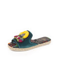 Pacha Raffia Flat Slides - Teal / Multi