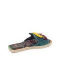 Pacha Raffia Flat Slides - Teal / Multi