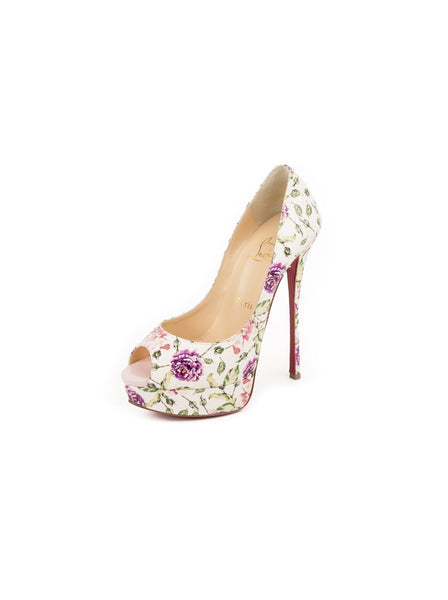 Fetish Peep 150 Floral Snakeskin Pumps - White/ Multi