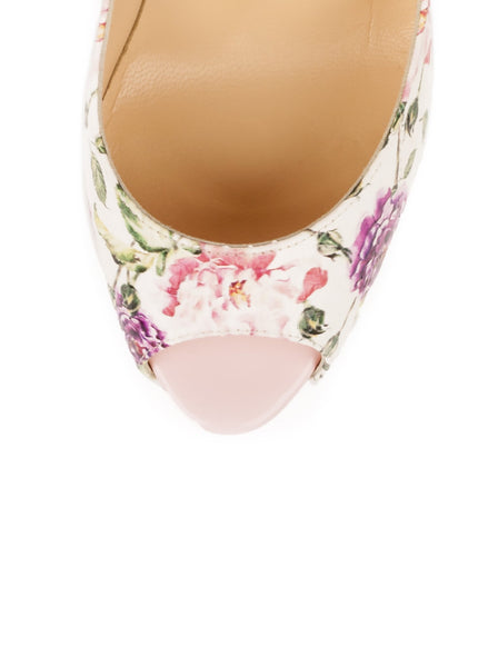 Fetish Peep 150 Floral Snakeskin Pumps - White/ Multi