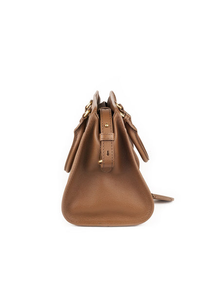 Padlock Medium Zip Satchel - Brown