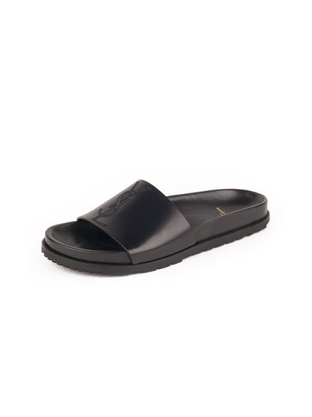 Saba Leather Logo Slide Sandal - Black