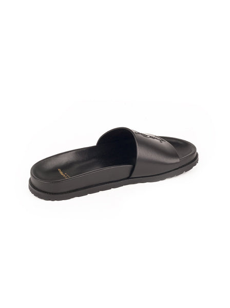 Saba Leather Logo Slide Sandal - Black
