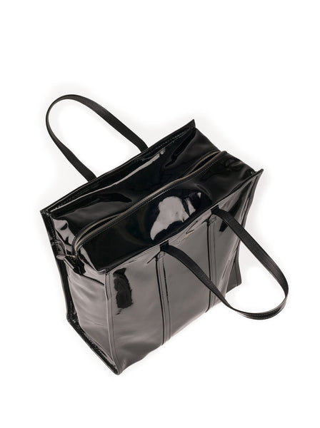 Balenciaga - Bazar Patent Leather M Shopper Bag - Black - ForwardModa