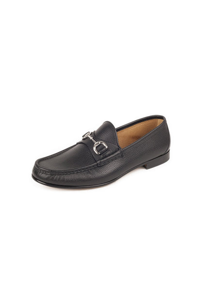 Pebbled Leather Horsebit Moccasin Loafer - Black
