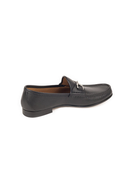 Pebbled Leather Horsebit Moccasin Loafer - Black