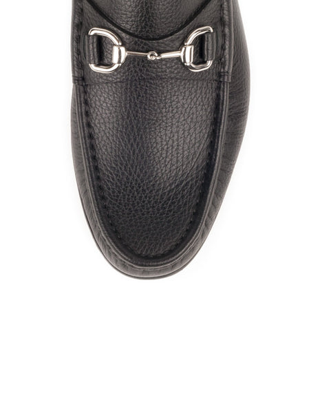 Pebbled Leather Horsebit Moccasin Loafer - Black