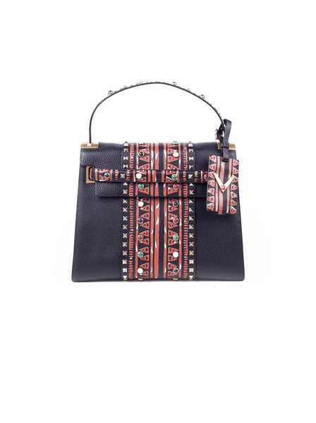 My Rockstud Embellished Leather Tote - Tribal Black
