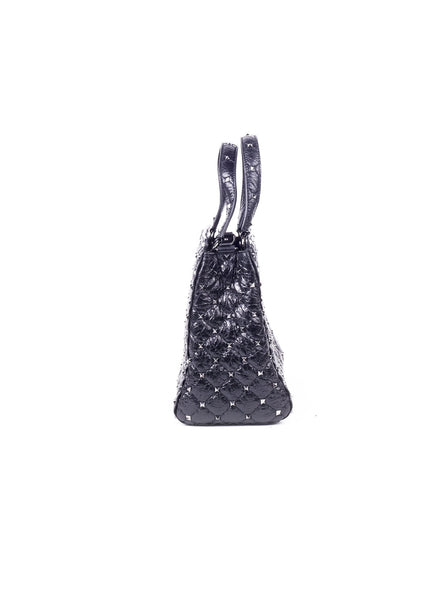Rockstud Spike Quilted Leather Tote Bag - Black