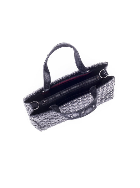 Rockstud Spike Quilted Leather Tote Bag - Black