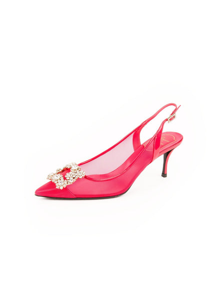 Strass Buckle Net Slingback Pumps - Pink