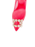 Strass Buckle Net Slingback Pumps - Pink