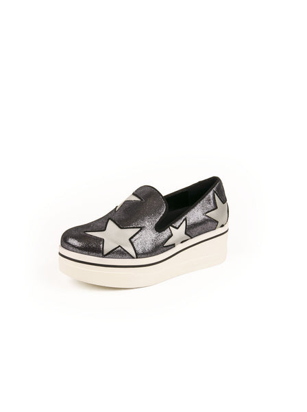 Stella McCartney - Binx Star Glitter Platform Loafer - Silver / Gray - ForwardModa