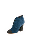 Suede Pearl Embellished Lace-Up Bootie - Blue