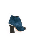Suede Pearl Embellished Lace-Up Bootie - Blue