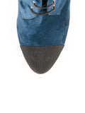 Suede Pearl Embellished Lace-Up Bootie - Blue