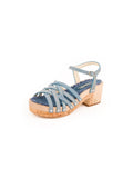 Wood and Cork Ankle Strap Platform Sandal - Fantasy Blue