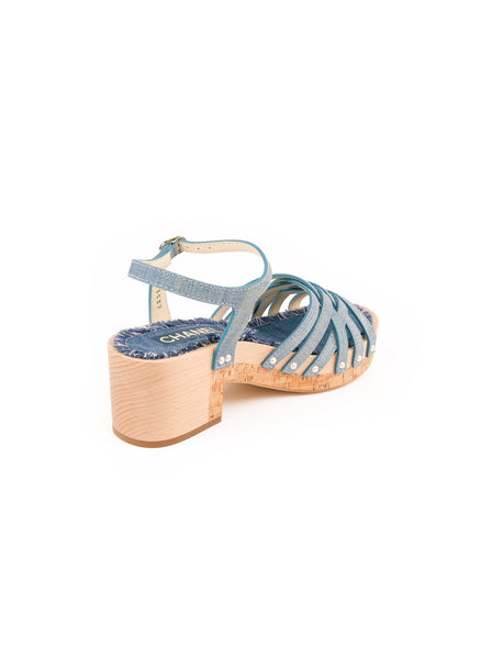 Wood and Cork Ankle Strap Platform Sandal - Fantasy Blue