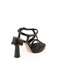 Leather Column Ankle Strap Sandals - Black