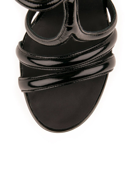 Leather Column Ankle Strap Sandals - Black