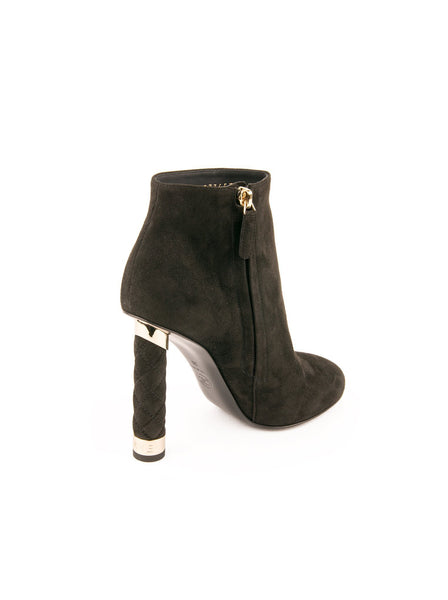 Suede Coco Tower Quilted Heel Boot - Black