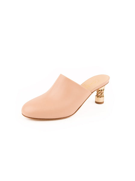 Chanel - Chain Heel Leather Mule - Beige - ForwardModa