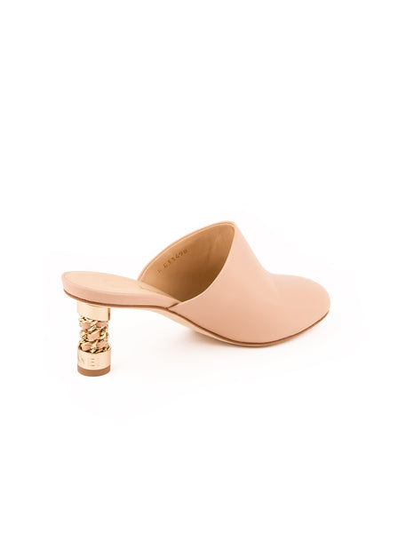 Chanel - Chain Heel Leather Mule - Beige - ForwardModa